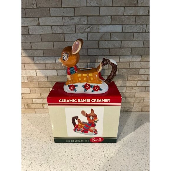 Disney Parks Bambi Christmas Holiday Thanksgiving Ceramic Creamer Pitcher - Picture 1 of 4